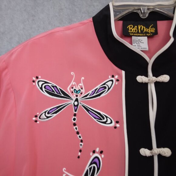 Bob Mackie | 2 Pc Dragonfly Pink Mandarin Collar Silk Blouse w/tank | Size XL - Picture 3 of 12